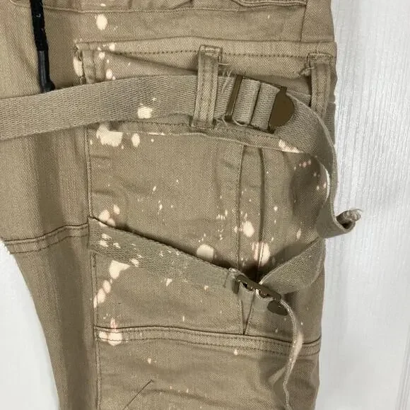 JORDAN CRAIG Pants Men 36/32 Cargo Bondage-Straps Acid-Splatter Tan Fitted”Ross”